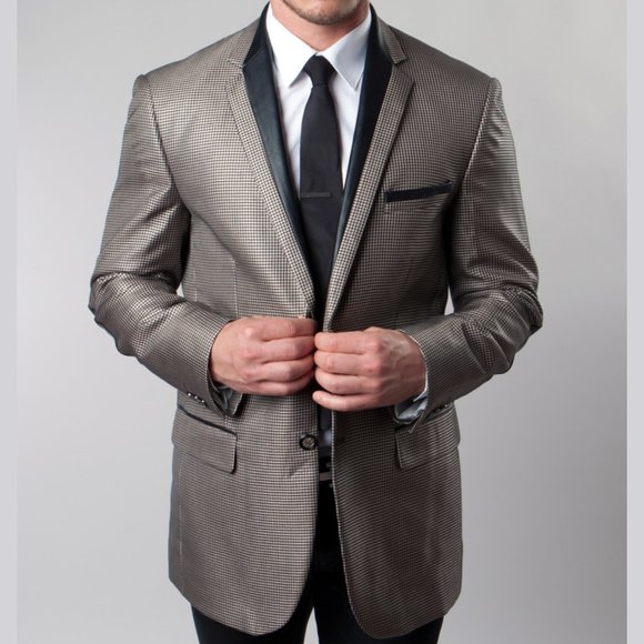 Tazzio Other - Houndstooth w/ Elbow Patch Men's Classic Blazer Modern-fit, Tan and Black